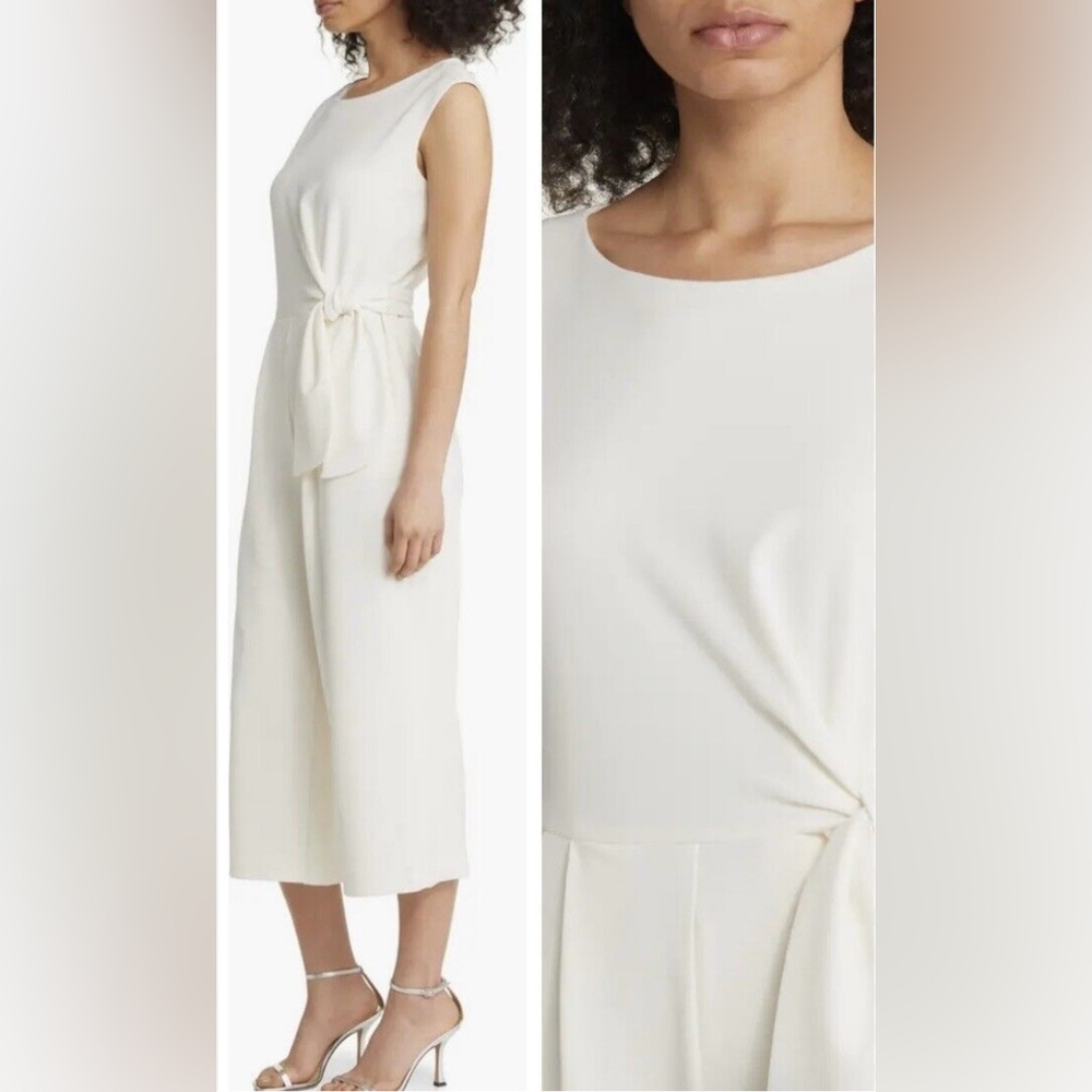 Tahari ASL Scuba Crepe Side Knot Jumpsuit – Size 10 – Ivory - Picture 4 of 10